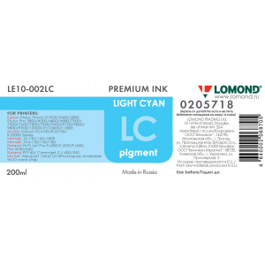 Чернила в бутылке LE10-002LC для принтеров Epson, 200мл, Light Cyan, Lomond 0205718