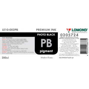Чернила в бутылке LE10-002PB для принтеров Epson, 200мл, Photo Black, Lomond 0205724