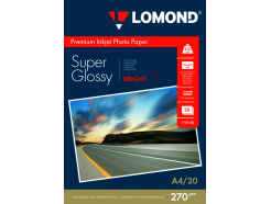 Фотобумага Super Glossy А4, 270г/м2, 20л, 1-сторонняя для струйной печати, Lomond 1106100