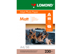 Фотобумага матовая А4, 230г/м2, 50л, 1-сторонняя для струйной печати, Lomond 0102016