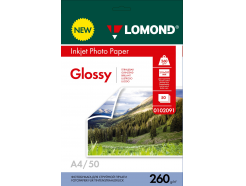 Фотобумага глянцевая А4, 260г/м2, 50 листов, 2-сторонняя для струйной печати, Lomond 0102091