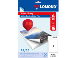 Самоклеющаяся полипропиленовая пленка для струйной печати белая глянцевая, А4, 25 л., Lomond 2710013