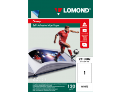 Глянцевые наклейки для струйной печати 210*297 мм, 120 г/м2, цвет: белый, 1 этикетка на листе, 25 листов, Lomond 2210002