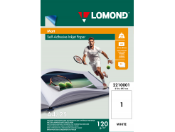 Матовые наклейки для струйной печати 210*297 мм, 120 г/м2, цвет: белый, 1 этикетка на листе, 25 листов, Lomond 2210001