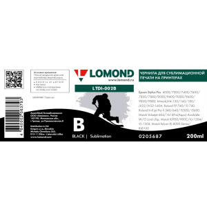 Сублимационные чернила LTDI-002Bk, 200мл, Black, Lomond 0205687