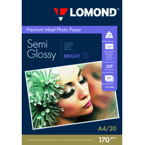 Фотобумага Semi Glossy А4, 170г/м2, 20л, 1-сторонняя для струйной печати, Lomond 1101305