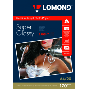 Фотобумага Super Glossy А4, 170г/м2, 20л, 1-сторонняя для струйной печати, Lomond 1101101