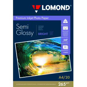 Фотобумага Semi Glossy А4, 265г/м2, 20л, 2-сторонняя для струйной печати, Lomond 1106301