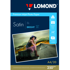 Фотобумага Satin Bright А4, 250г/м2, 20л, 1-стороняя для струйной печати, Lomond 1103201