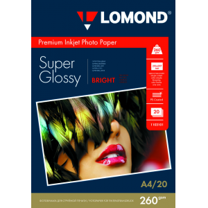 Фотобумага Super Glossy А4, 260г/м2, 20л, 1-сторонняя для струйной печати, Lomond 1103101
