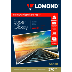 Фотобумага Super Glossy А4, 270г/м2, 20л, 1-сторонняя для струйной печати, Lomond 1106101