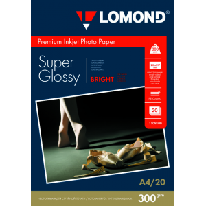 Фотобумага Super Glossy А4, 300г/м2, 20л, 1-сторонняя для струйной печати, Lomond 1109100
