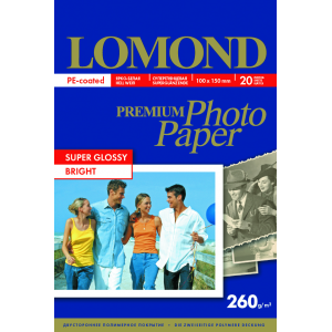 Фотобумага Super Glossy А6, 260г/м2, 20л, 1-сторонняя для струйной печати, Lomond 1103102