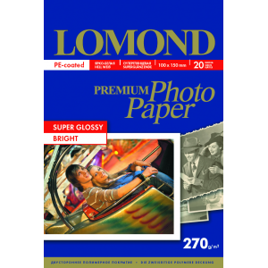 Фотобумага Super Glossy А6, 270г/м2, 20л, 1-сторонняя для струйной печати, Lomond 1106102