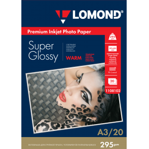 Фотобумага Super Glossy А3, 295г/м2, 20л, 1-сторонняя для струйной печати, Lomond 1108102