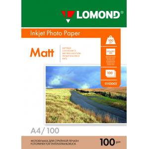 Фотобумага матовая А4, 100г/м2, 100л, 2-сторонняя для струйной печати, Lomond 0102002