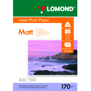 Фотобумага матовая А4, 170г/м2, 100л, 2-сторонняя для струйной печати, Lomond 0102006