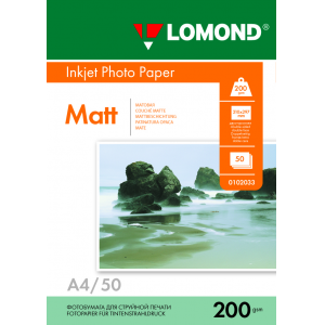 Фотобумага матовая А4, 200г/м2, 50л, 2-сторонняя для струйной печати, Lomond 0102033