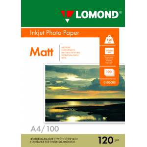 Фотобумага матовая А4, 120г/м2, 100л, 1-сторонняя для струйной печати, Lomond 0102003