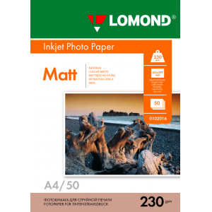 Фотобумага матовая А4, 230г/м2, 50л, 1-сторонняя для струйной печати, Lomond 0102016