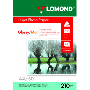 Фотобумага глянцевая А4, 210г/м2, 50л, 2-сторонняя для струйной печати, Lomond 0102021