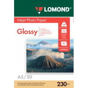 Фотобумага глянцевая А5, 230г/м2, 50л, 1-сторонняя для струйной печати, Lomond 0102070