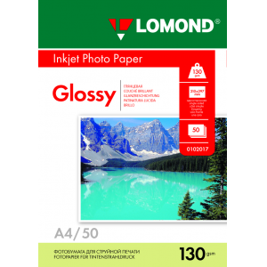Фотобумага глянцевая А4, 130г/м2, 50л, 1-сторонняя для струйной печати, Lomond 0102017