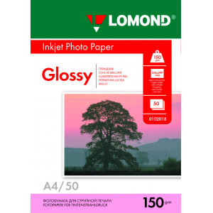 Фотобумага глянцевая А4, 150г/м2, 50л, 1-сторонняя для струйной печати, Lomond 0102018