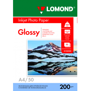 Фотобумага глянцевая А4, 200г/м2, 50л, 1-сторонняя для струйной печати, Lomond 0102020