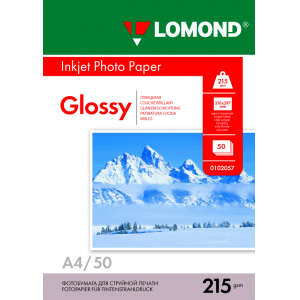Фотобумага глянцевая А4, 215г/м2, 50л, 1-сторонняя для струйной печати, Lomond 0102057