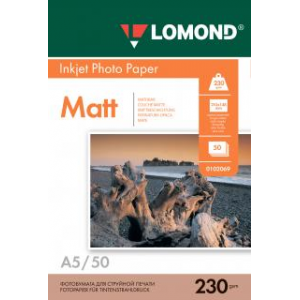 Фотобумага матовая А5, 230г/м2, 50л, 1-сторонняя для струйной печати, Lomond 0102069