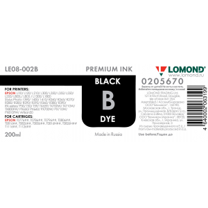 Чернила в бутылке LE08-002B для принтеров Epson, 200мл, Black,  Lomond 0205670