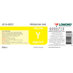 Чернила в бутылке LE10-002Y для принтеров Epson, 200мл, Yellow, Lomond 0205715