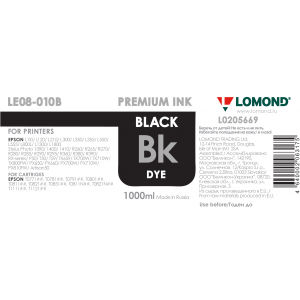 Чернила в бутылке LE08-010B для принтеров Epson, 1л, Black, Lomond 0205669