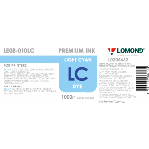 Чернила в бутылке LE08-010LC для принтеров Epson, 1л, Light Cyan, Lomond 0205662