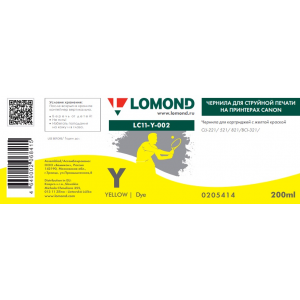 Чернила водные Lomond LC11-002Y для принтеров Canon, 200мл, Yellow, L0205414