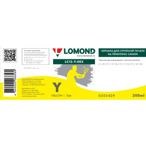 Чернила водные Lomond LC13-002Y для принтеров Canon, 200мл, Yellow, L0205429