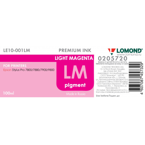 Чернила в бутылке LE10-001LM для принтеров Epson, 100мл, Light Magenta, Lomond 0205720