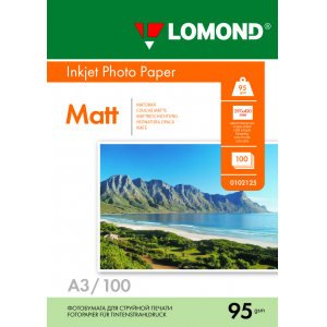 Фотобумага матовая А3, 95г/м2, 100л, 1-сторонняя для струйной печати, Lomond 0102129