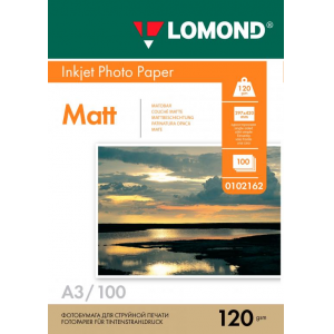 Фотобумага матовая А3, 120г/м2, 100л, 1-сторонняя для струйной печати, Lomond 0102162