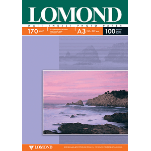 Фотобумага матовая А3, 170г/м2, 100л, 2-сторонняя для струйной печати, Lomond 0102012