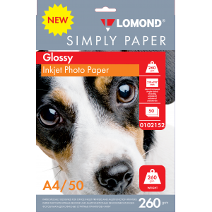 Фотобумага глянцевая А4, 260г/м2, 50л, 1-сторонняя для струйной печати, Simply Paper, Lomond 0102152