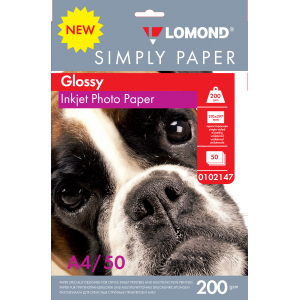 Фотобумага глянцевая А4, 200г/м2, 50л, 1-сторонняя для струйной печати, Simply Paper, Lomond 0102147