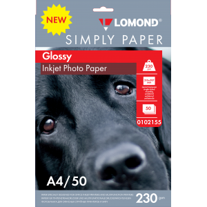 Фотобумага глянцевая А4, 230г/м2, 50л, 1-сторонняя для струйной печати, Simply Paper, Lomond 0102155