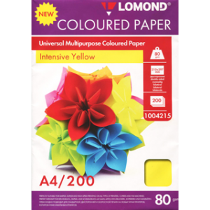 Цветная бумага Yellow (желтая), A4, 80 г/м2, 200 листов, Lomond 1004215