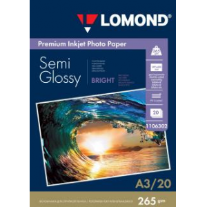 Фотобумага Semi Glossy А3, 265г/м2, 20л, 2-сторонняя для струйной печати, Lomond 1106302