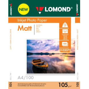 Фотобумага матовая А4, 105г/м2, 100л, 1-сторонняя для струйной печати, Lomond 0102072