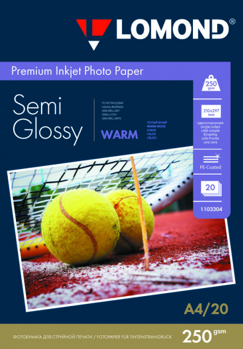 Фотобумага полуглянцевая Semi Glossy Warm для струйной печати, А4, 250г/м2, 20 листов, Lomond 1103304