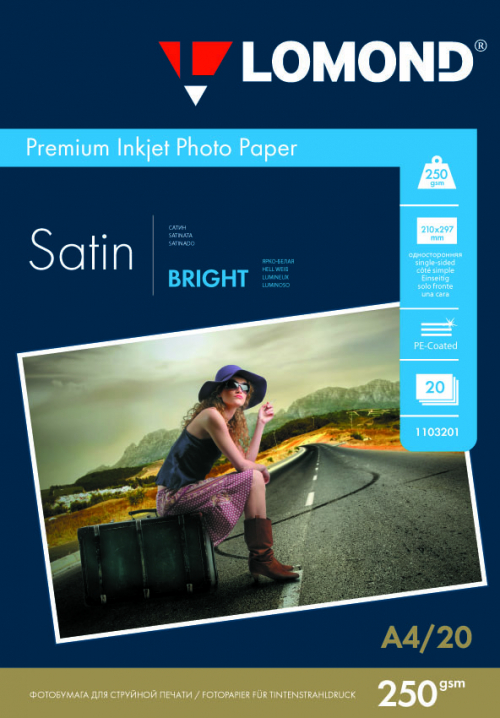 Фотобумага атласная Satin Bright  для струйной печати, А4, 250г/м2, 20 листов, Lomond 1103201