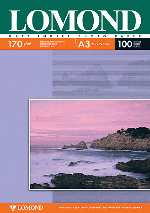 Фотобумага матовая А3, 170г/м2, 100л, 2-сторонняя для струйной печати, Lomond 0102012
